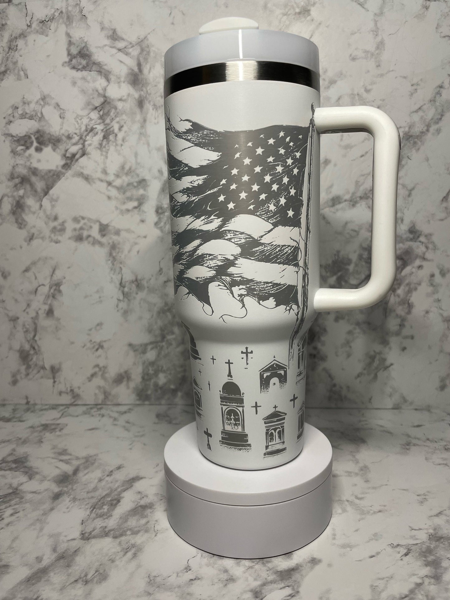 Patriotic laser engraved 40oz stainless steel Tumbler with various color options