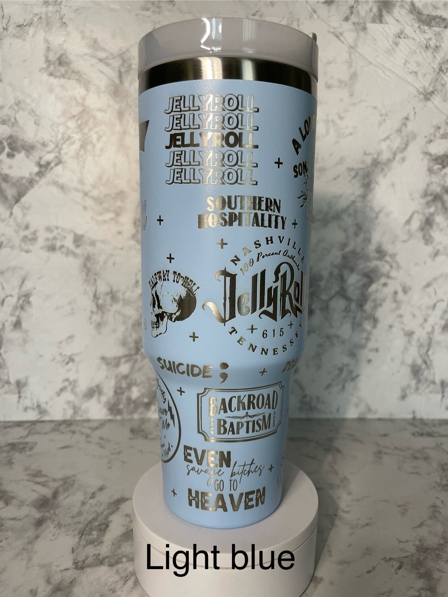 JellyRoll engraved 40oz tumbler in various colors.