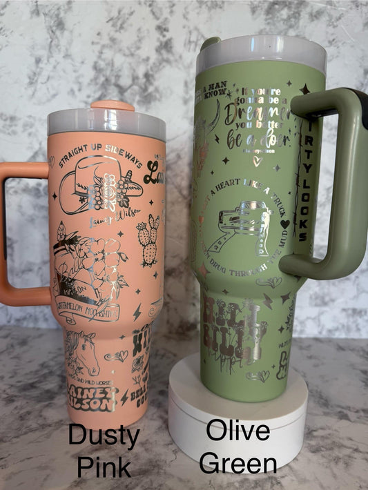 Lainey Wilson Engraved 40oz Stanley styled Tumbler with various color options