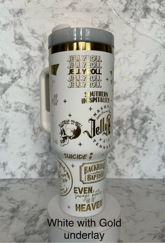 JellyRoll engraved 40oz tumbler in various colors.