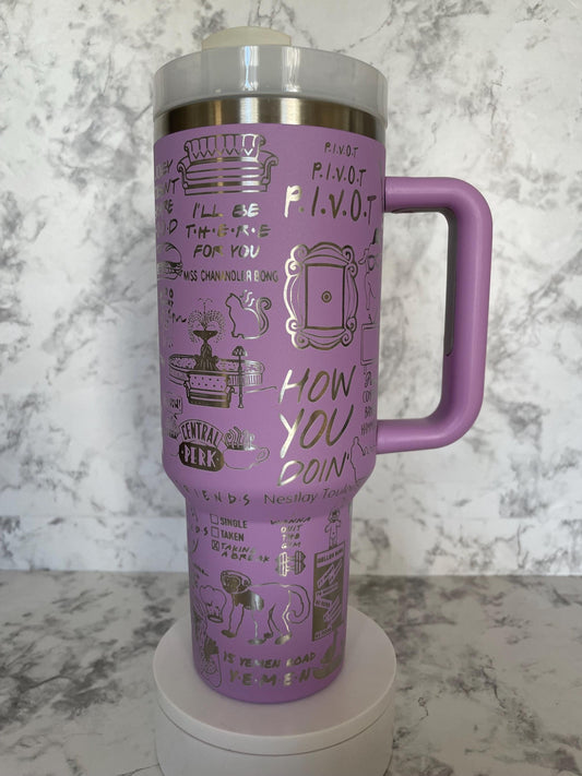Friends themed 40oz Stanley styled Tumbler with various color options